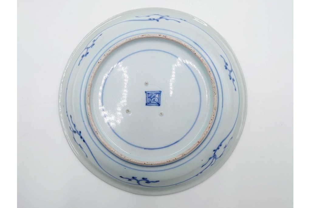 江戸期　古伊万里　染付　在銘(渦福・角福)　直径約19cm(6.2寸)　龍鳳凰文が趣深い中皿4枚セット　(R-088280)