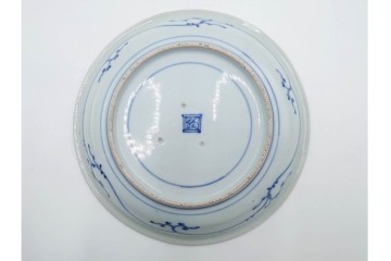 江戸期　古伊万里　染付　在銘(渦福・角福)　直径約19cm(6.2寸)　龍鳳凰文が趣深い中皿4枚セット　(R-088280)