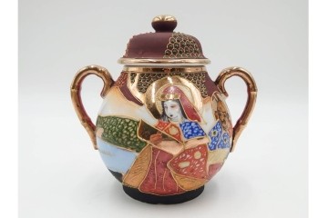 明治から大正期　薩摩焼　輸出用　金彩と人物図が華やかなティーセット　(R-088282)