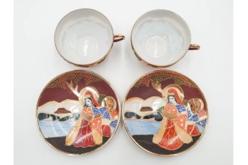 明治から大正期　薩摩焼　輸出用　金彩と人物図が華やかなティーセット　(R-088282)