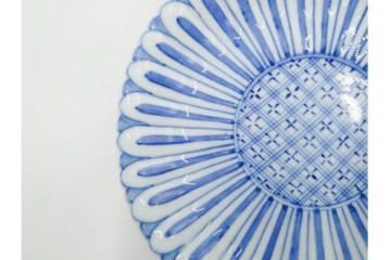 明治から大正期　染付　直径約17cm(5.4寸)　のびやかな菊花文が美しい中皿2枚セット　(R-088283)