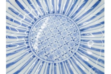 明治から大正期　染付　直径約17cm(5.4寸)　のびやかな菊花文が美しい中皿2枚セット　(R-088283)