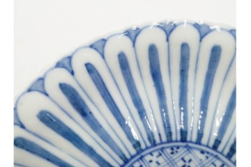 明治から大正期　染付　直径約17cm(5.4寸)　のびやかな菊花文が美しい中皿2枚セット　(R-088284)