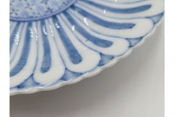 明治から大正期　染付　直径約17cm(5.4寸)　のびやかな菊花文が美しい中皿2枚セット　(R-088284)