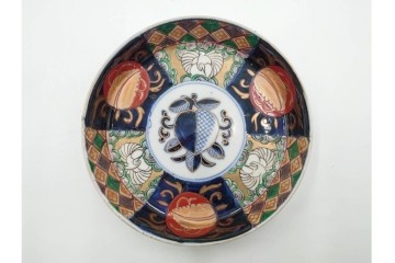 幕末から明治期　伊万里　在銘(角富)　錦手・金襴手　直径約16cm(5.1寸)　煌びやかな絵付けが魅力の中皿5枚セット　(R-088285)
