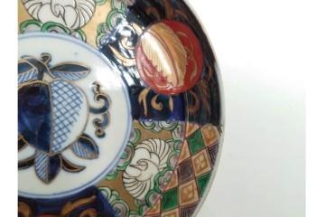 幕末から明治期　伊万里　在銘(角富)　錦手・金襴手　直径約16cm(5.1寸)　煌びやかな絵付けが魅力の中皿5枚セット　(R-088285)