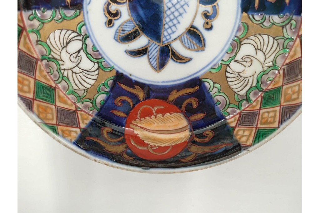 幕末から明治期　伊万里　在銘(角富)　錦手・金襴手　直径約16cm(5.1寸)　煌びやかな絵付けが魅力の中皿5枚セット　(R-088285)