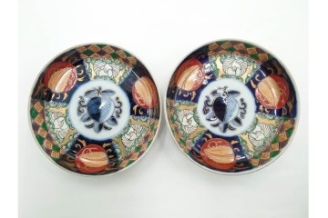 幕末から明治期　伊万里　在銘(角富)　錦手・金襴手　直径約16cm(5.1寸)　煌びやかな絵付けが魅力の中皿5枚セット　(R-088285)