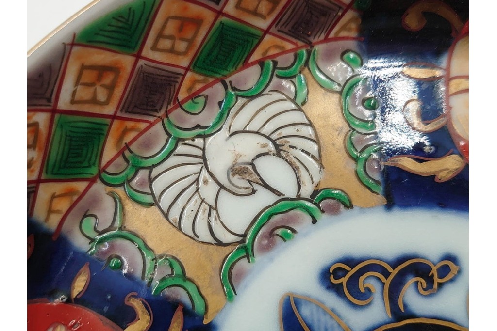 幕末から明治期　伊万里　在銘(角富)　錦手・金襴手　直径約16cm(5.1寸)　煌びやかな絵付けが魅力の中皿5枚セット　(R-088285)