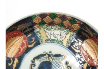 幕末から明治期　伊万里　在銘(角富)　錦手・金襴手　直径約16cm(5.1寸)　煌びやかな絵付けが魅力の中皿5枚セット　(R-088286)