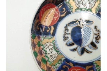 幕末から明治期　伊万里　在銘(角富)　錦手・金襴手　直径約16cm(5.1寸)　煌びやかな絵付けが魅力の中皿5枚セット　(R-088286)