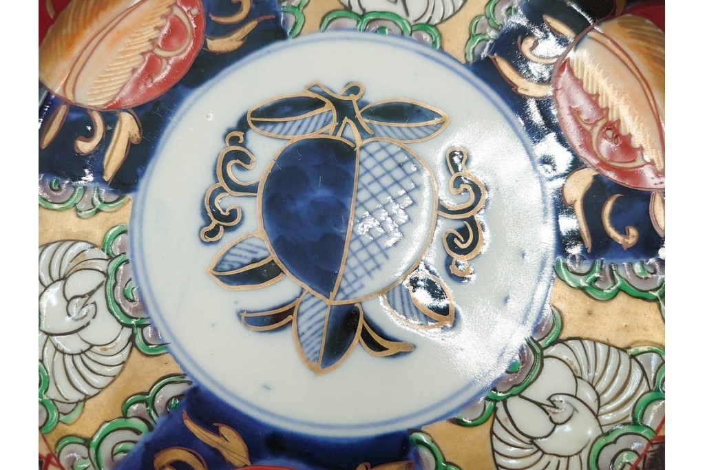 幕末から明治期　伊万里　在銘(角富)　錦手・金襴手　直径約16cm(5.1寸)　煌びやかな絵付けが魅力の中皿5枚セット　(R-088286)