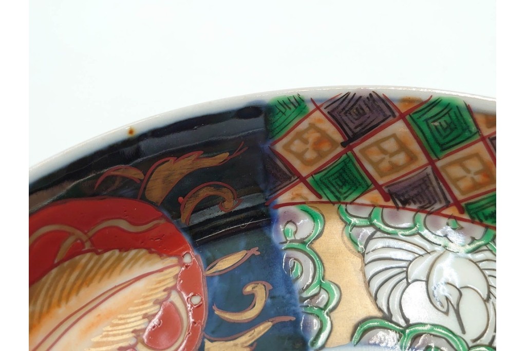 幕末から明治期　伊万里　在銘(角富)　錦手・金襴手　直径約16cm(5.1寸)　煌びやかな絵付けが魅力の中皿5枚セット　(R-088286)