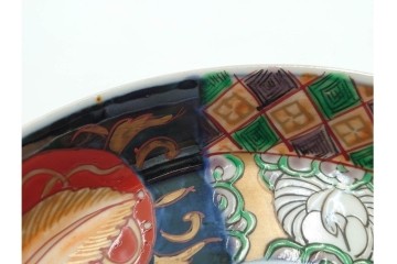 幕末から明治期　伊万里　在銘(角富)　錦手・金襴手　直径約16cm(5.1寸)　煌びやかな絵付けが魅力の中皿5枚セット　(R-088286)