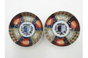 幕末から明治期　伊万里　在銘(角富)　錦手・金襴手　直径約16cm(5.1寸)　煌びやかな絵付けが魅力の中皿5枚セット　(R-088286)