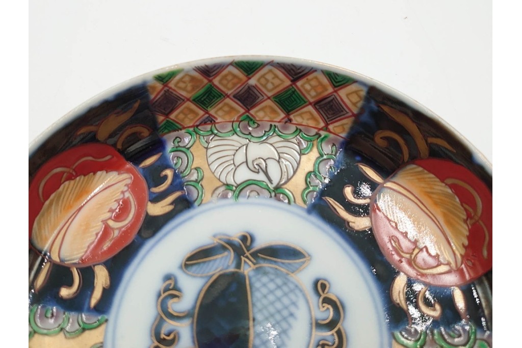 幕末から明治期　伊万里　在銘(角富)　錦手・金襴手　直径約16cm(5.1寸)　煌びやかな絵付けが魅力の中皿5枚セット　(R-088287)