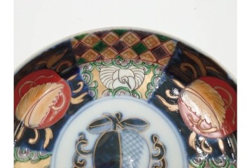 幕末から明治期　伊万里　在銘(角富)　錦手・金襴手　直径約16cm(5.1寸)　煌びやかな絵付けが魅力の中皿5枚セット　(R-088287)