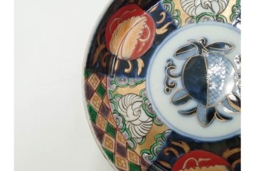 幕末から明治期　伊万里　在銘(角富)　錦手・金襴手　直径約16cm(5.1寸)　煌びやかな絵付けが魅力の中皿5枚セット　(R-088287)