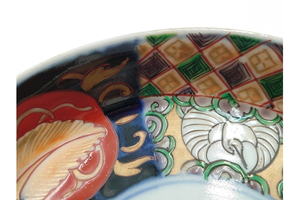 幕末から明治期　伊万里　在銘(角富)　錦手・金襴手　直径約16cm(5.1寸)　煌びやかな絵付けが魅力の中皿5枚セット　(R-088287)