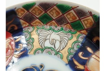 幕末から明治期　伊万里　在銘(角富)　錦手・金襴手　直径約16cm(5.1寸)　煌びやかな絵付けが魅力の中皿5枚セット　(R-088287)