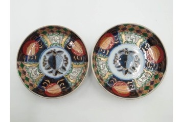 幕末から明治期　伊万里　在銘(角富)　錦手・金襴手　直径約16cm(5.1寸)　煌びやかな絵付けが魅力の中皿5枚セット　(R-088287)