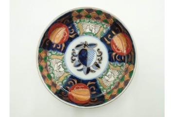 幕末から明治期　伊万里　在銘(角富)　錦手・金襴手　直径約16cm(5.1寸)　煌びやかな絵付けが魅力の中皿6枚セット　(R-088288)