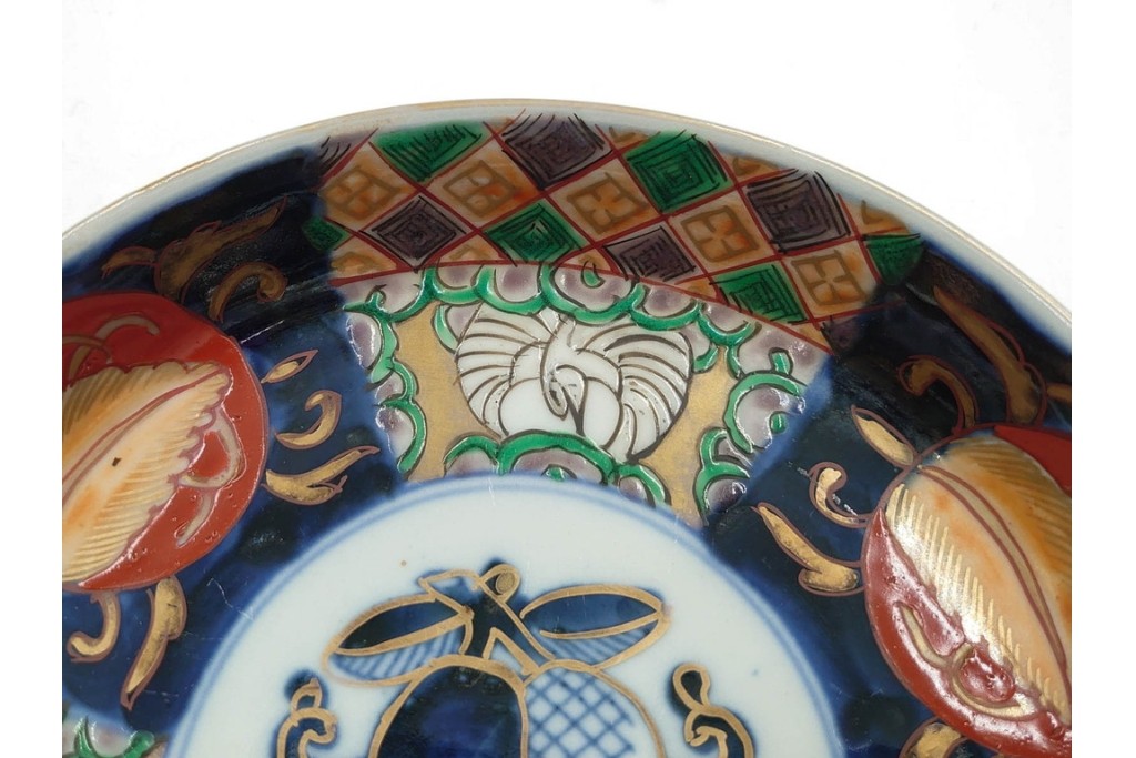 幕末から明治期　伊万里　在銘(角富)　錦手・金襴手　直径約16cm(5.1寸)　煌びやかな絵付けが魅力の中皿6枚セット　(R-088288)