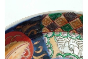 幕末から明治期　伊万里　在銘(角富)　錦手・金襴手　直径約16cm(5.1寸)　煌びやかな絵付けが魅力の中皿6枚セット　(R-088288)