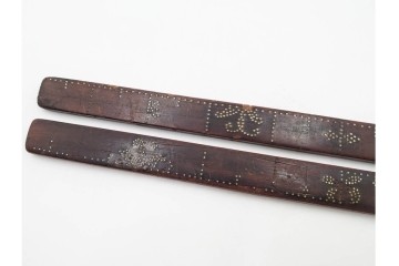 李朝　時代物　長さも意匠も異なる木製物差し6本セット　(R-088289)