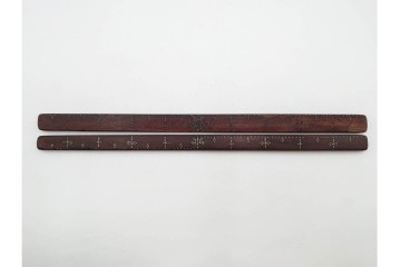 李朝　時代物　長さも意匠も異なる木製物差し6本セット　(R-088289)