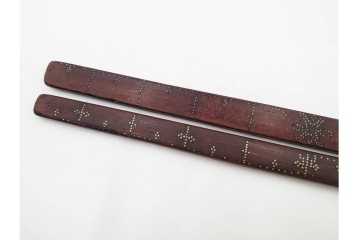 李朝　時代物　長さも意匠も異なる木製物差し6本セット　(R-088289)