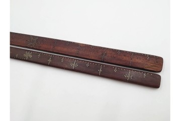 李朝　時代物　長さも意匠も異なる木製物差し6本セット　(R-088289)