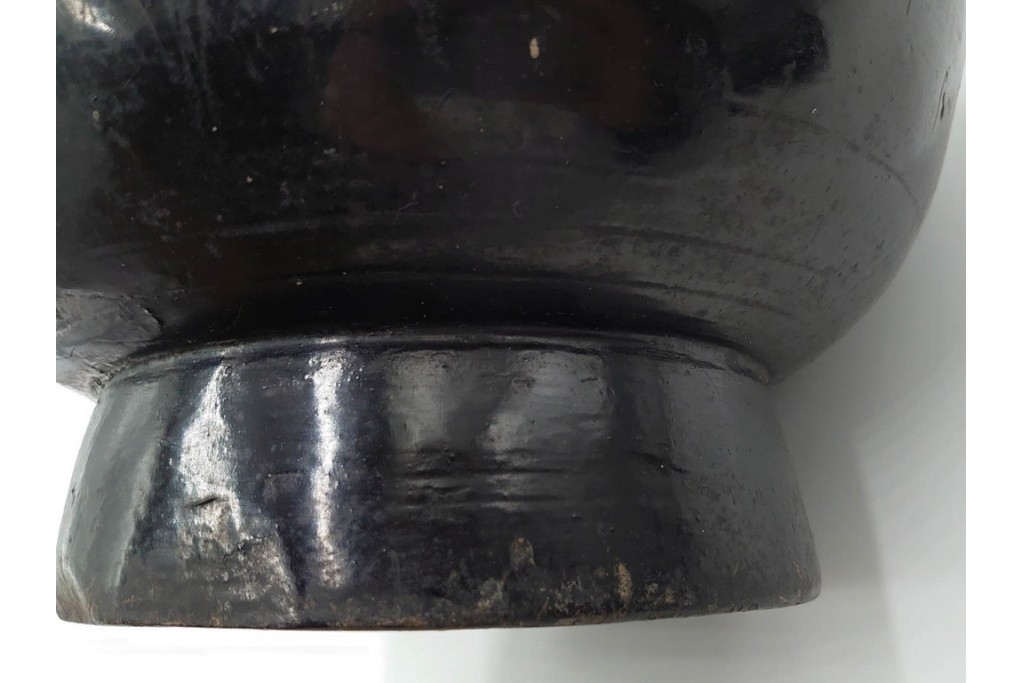 時代物　漆器　幅約34cm　黒と朱の対比が目を引く木製片口　(R-088291)