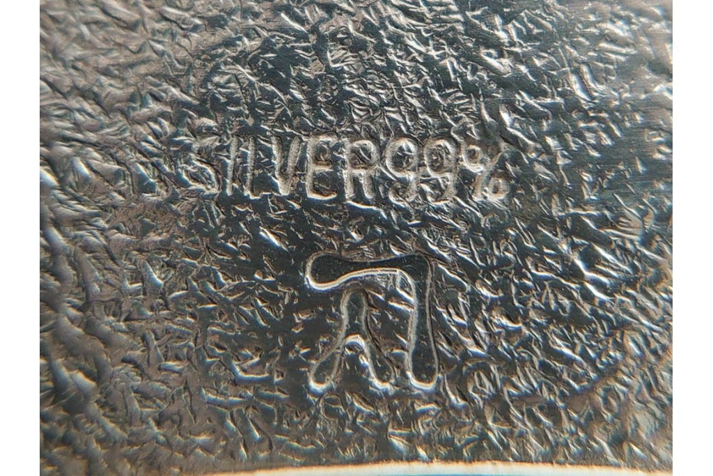 SILVER99%(銀製)　七宝焼(エナメル)　紫地に青い草花文様が映える小物入れ　(R-088298)