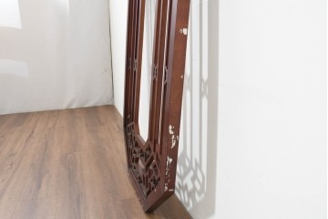 中古建具　中国　シノワズリの優美な意匠が目を引く透かし入り格子パネル1枚　(R-088311)