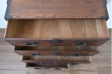 和製アンティーク　上手物　杢目の良い三方欅(ケヤキ)材の関東時代箪笥　(R-088319)