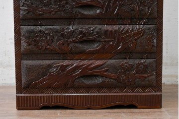 中古　日光彫り　豊かな彫刻が目を引く小引き出し　(R-088324)