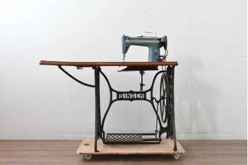 和製ヴィンテージ　SINGER(シンガー)社　188U Blue Champion(ブルーチャンピオン)　拡張天板付きの業務用足踏みミシン　(R-088325)