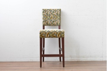 新古　展示品　超美品　特注品　チェック柄ファブリック座面のカウンターチェア　制作費約8万円　(R-088326)