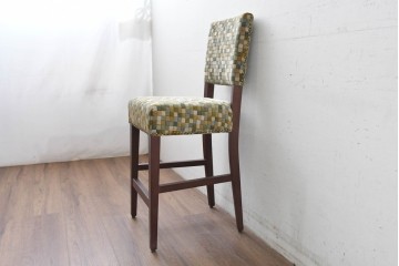 新古　展示品　超美品　特注品　チェック柄ファブリック座面のカウンターチェア　制作費約8万円　(R-088326)