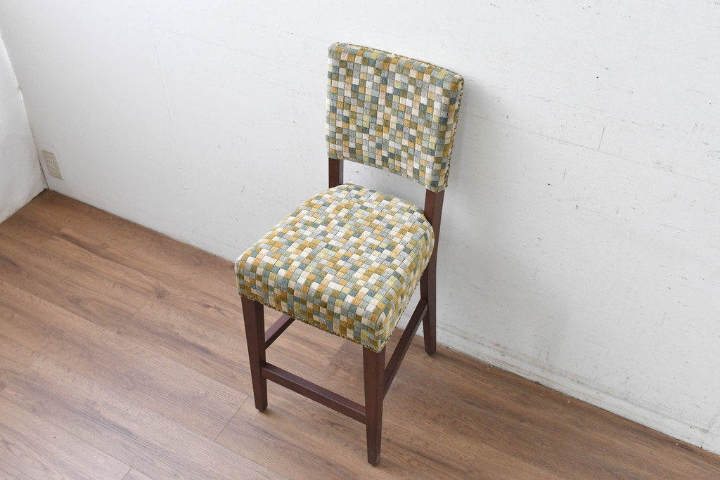 新古　展示品　超美品　特注品　チェック柄ファブリック座面のカウンターチェア　制作費約8万円　(R-088326)
