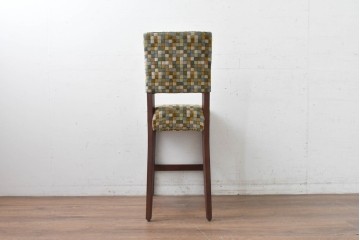 新古　展示品　超美品　特注品　チェック柄ファブリック座面のカウンターチェア　制作費約8万円　(R-088326)