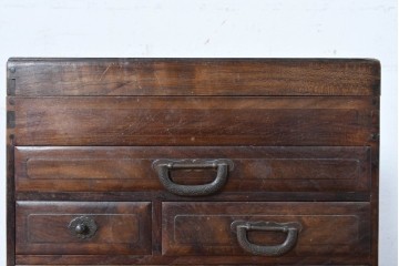 和製アンティーク　桑材　胴金具が上品なアクセントの裁縫箱　(R-088337)