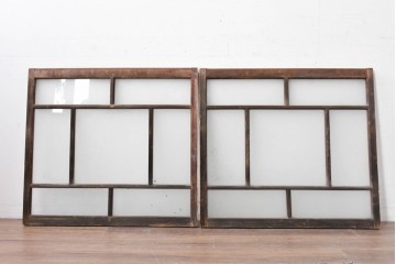 アンティーク建具　昭和初期　大正ロマンの雰囲気漂う窓2枚セット　(R-088350)