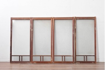 アンティーク建具　昭和初期　桟組みの意匠を取り入れたシンプルな窓4枚セット　(R-088351)