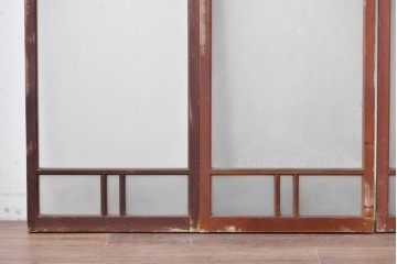 アンティーク建具　昭和初期　桟組みの意匠を取り入れたシンプルな窓4枚セット　(R-088351)