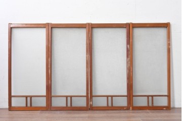 アンティーク建具　昭和初期　桟組みの意匠を取り入れたシンプルな窓4枚セット　(R-088351)
