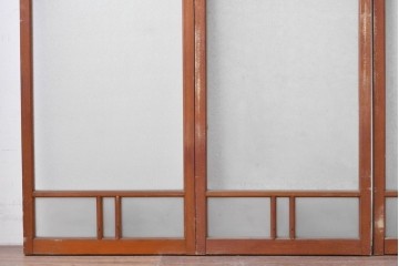 アンティーク建具　昭和初期　桟組みの意匠を取り入れたシンプルな窓4枚セット　(R-088351)