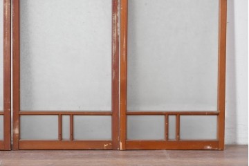 アンティーク建具　昭和初期　桟組みの意匠を取り入れたシンプルな窓4枚セット　(R-088351)