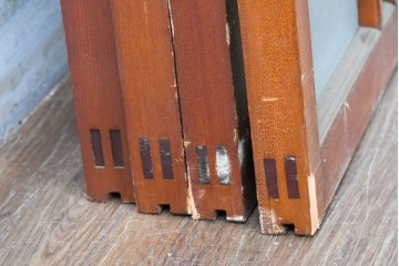 アンティーク建具　昭和初期　桟組みの意匠を取り入れたシンプルな窓4枚セット　(R-088351)